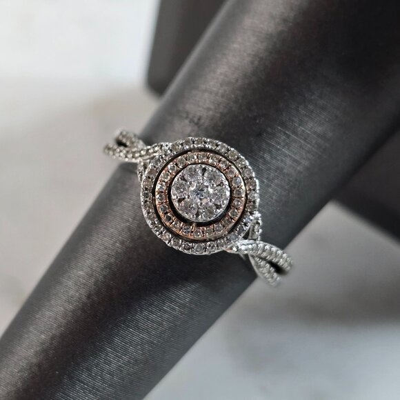 Womens Vintage Estate 10K White Gold Modernist Diamond Ring, 2.8g, E6020